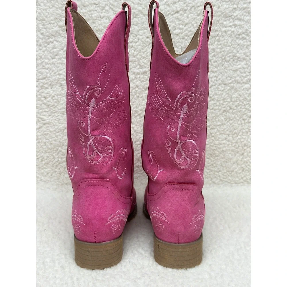 Dream Pairs Women's Pink Embroidered Western Cowboy Boots Size 8.5